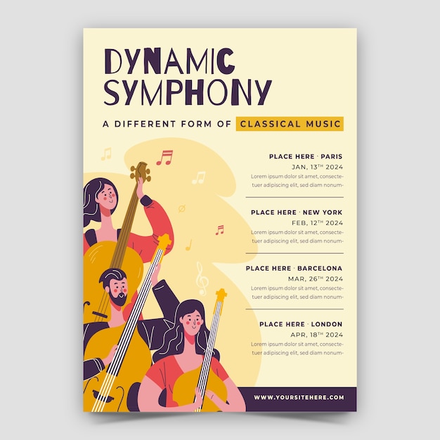 Plantilla de póster de concierto de orquesta dibujada a mano