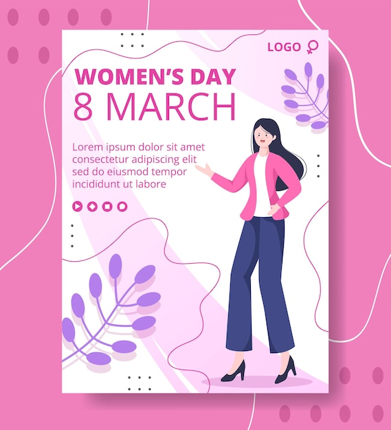 Vector plantilla de póster del día de la mujer ilustración plana editable de fondo cuadrado adecuado para redes sociales, tarjetas de felicitación y anuncios de internet web