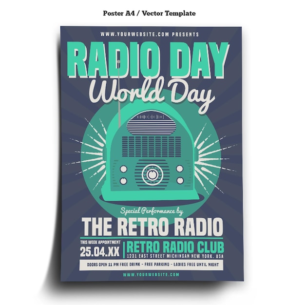 Vector plantilla de póster del día mundial de la fiesta del evento de radio