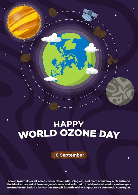 Plantilla de póster Día mundial del ozono vectorial dibujado a mano con hermosos temas de galaxias