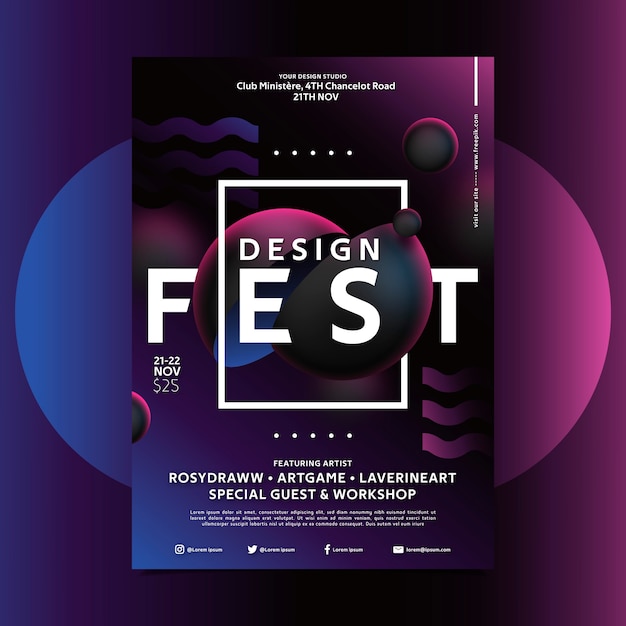 Plantilla de póster de diseño del festival con formas creativas