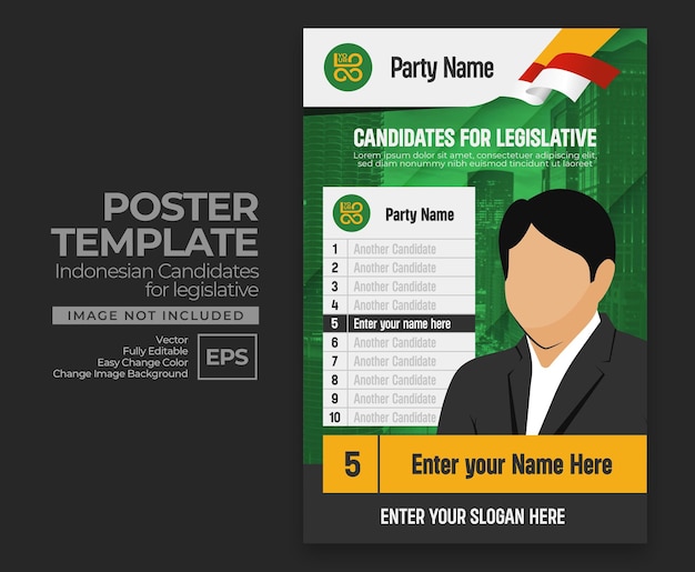 Vector plantilla de póster elección de candidatos indonesios para vector premium legislativo