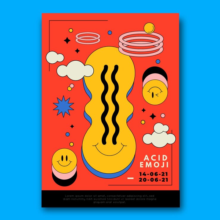 Plantilla de póster de emoji ácido