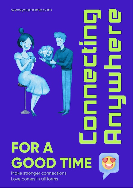 Vector plantilla de póster con estilo vr dating conceptwatercolor