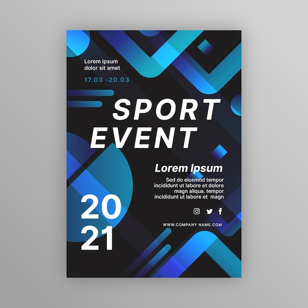 Vector plantilla de póster de evento deportivo azul y negro