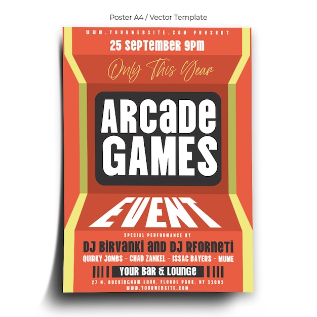 Plantilla de póster de evento de juego de arcade