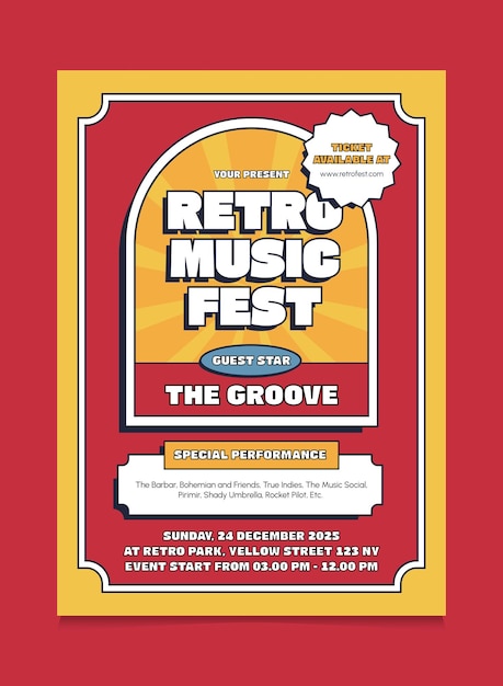 Vector plantilla de póster de evento de música retro