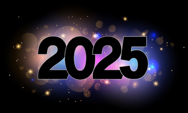 Plantilla de póster de Feliz Año Nuevo 2025 con efectos de luz bokeh