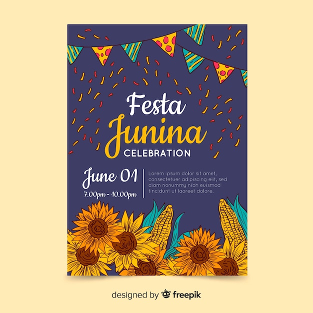 Plantilla de poster de festa junina dibujado a mano