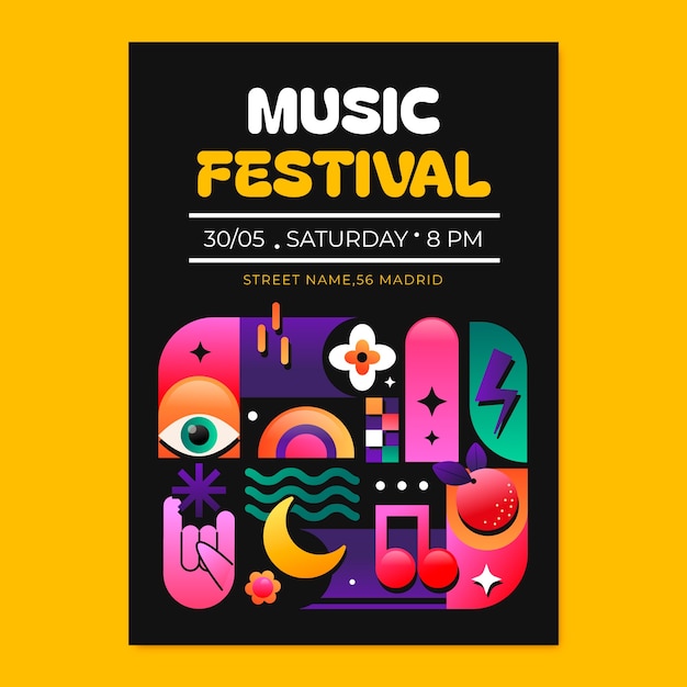 Vector plantilla de póster de un festival de música con gradiente