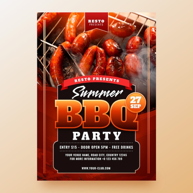 Plantilla de póster de fiesta de barbacoa de verano degradado