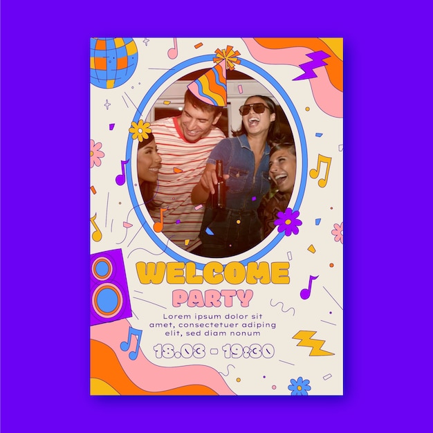 Vector plantilla de póster de fiesta de bienvenida dibujada a mano