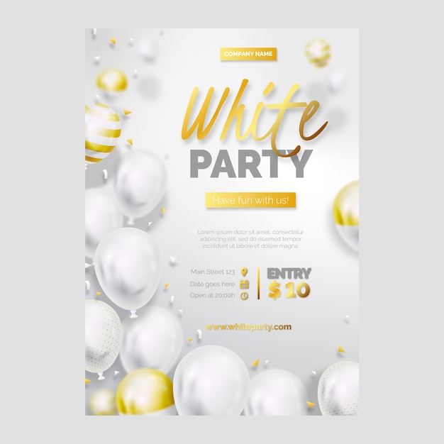 Vector plantilla de póster de fiesta blanca degradada