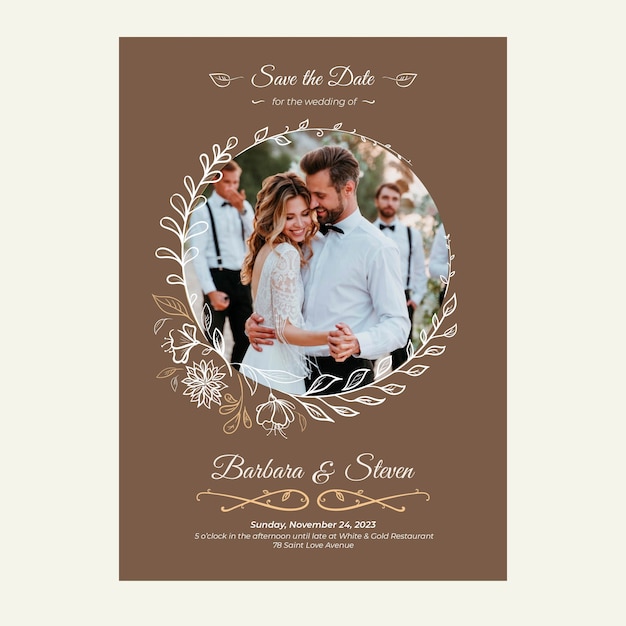 Plantilla de póster de fiesta de boda elegante dibujada a mano