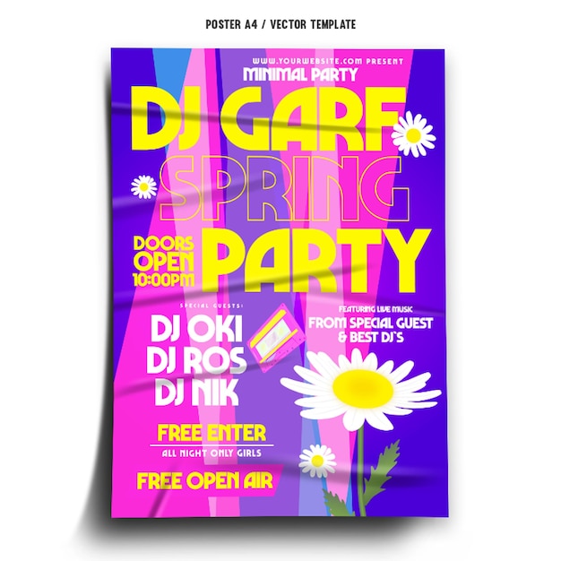 Plantilla de póster de fiesta de club de DJ de primavera