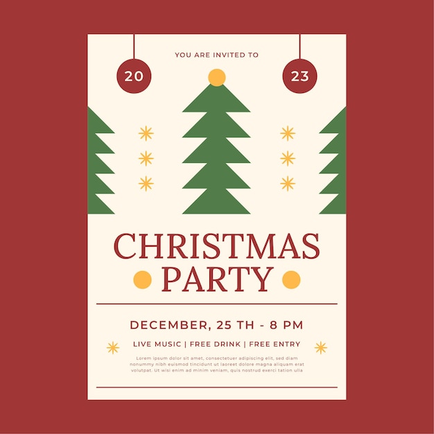 Plantilla de póster de fiesta de Navidad de diseño plano 1