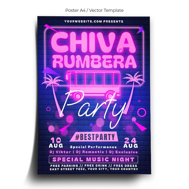 Plantilla de póster de fiesta de neón de Chiva Rumbera