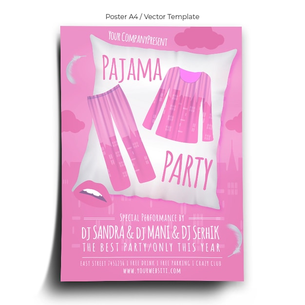 plantilla de póster de fiesta de pijama