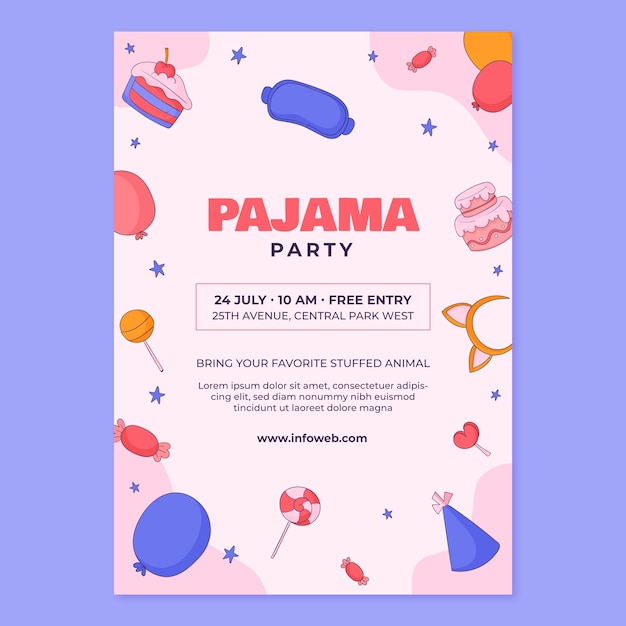 Plantilla de póster de fiesta de pijamas dibujada a mano