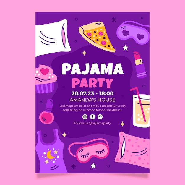 Vector plantilla de póster de fiesta de pijamas dibujada a mano