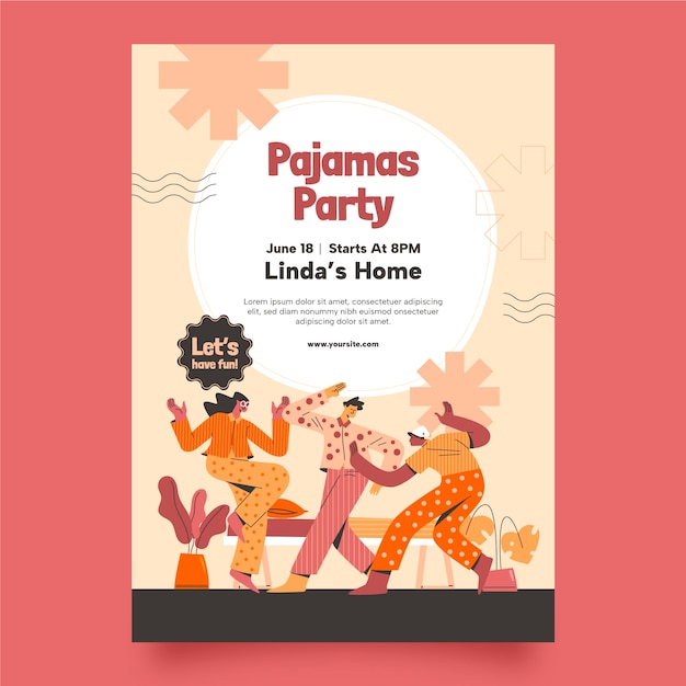 Plantilla de póster de fiesta de pijamas dibujada a mano