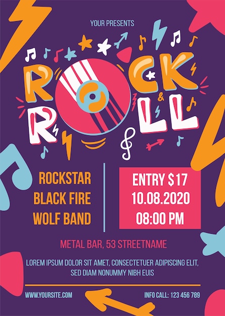 Plantilla de póster de fiesta de rock and roll