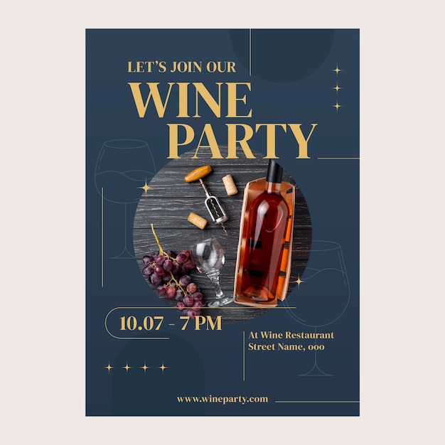 Vector plantilla de póster de fiesta de vino de diseño plano