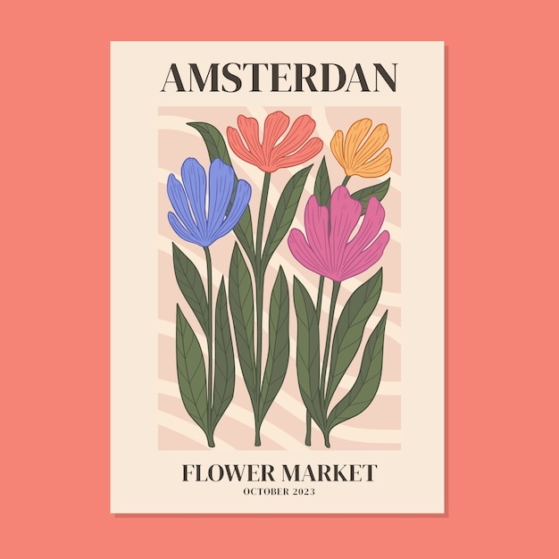 Vector plantilla de póster de flores maravillosas dibujadas a mano