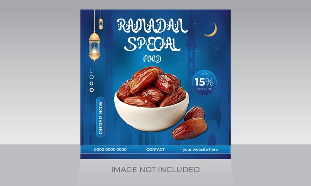 Plantilla de póster de folleto de volante cuadrado de publicación de redes sociales de promoción de alimentos especiales de ramadan kareem