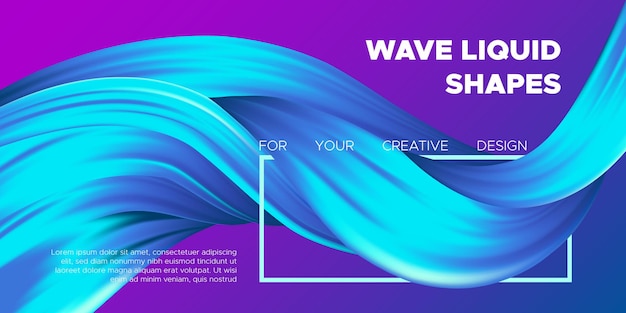 Plantilla de póster con forma ondulada líquida 3d abstracta en color azul