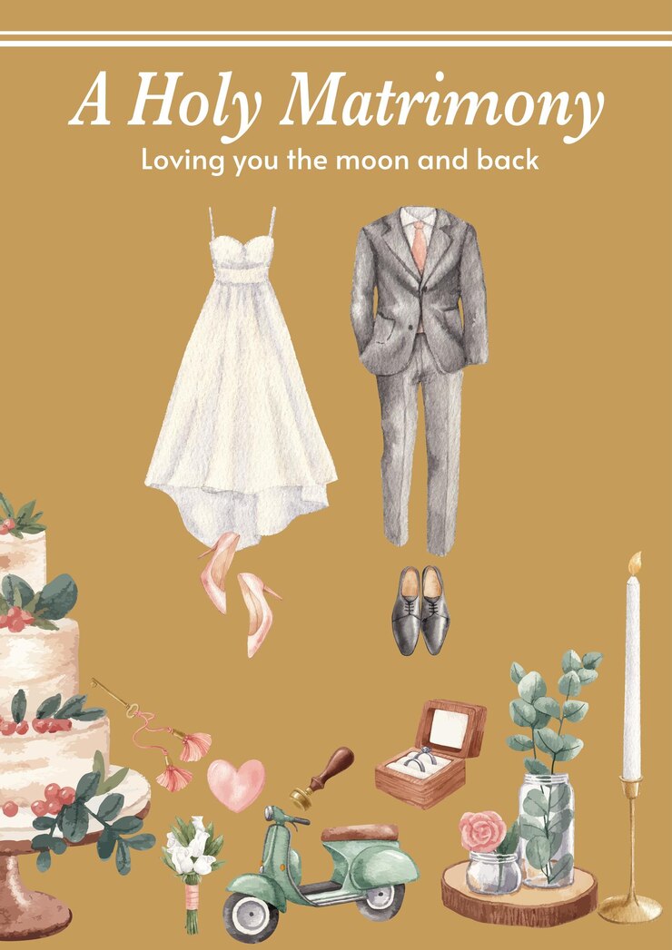 Plantilla de póster con hermoso concepto de boda verde estilo acuarela