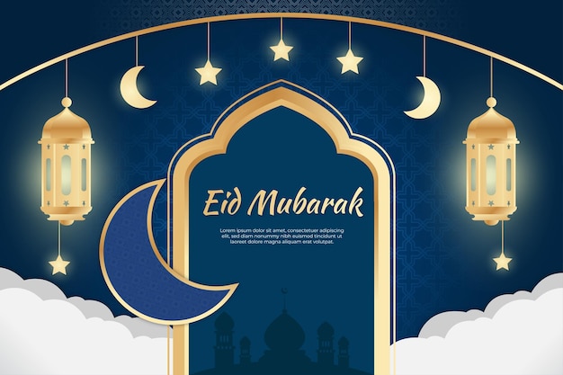 Plantilla de póster horizontal realista de eid mubarak ramadan
