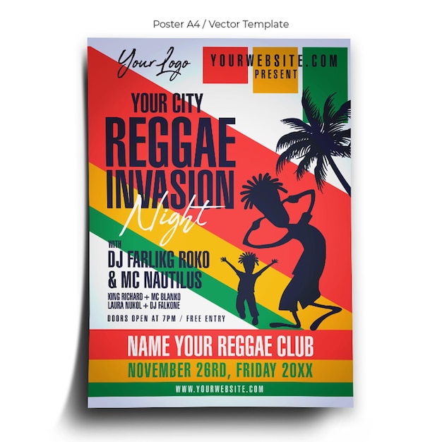 Plantilla de póster de invasión de reggae