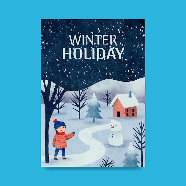 plantilla de póster de invierno en acuarela