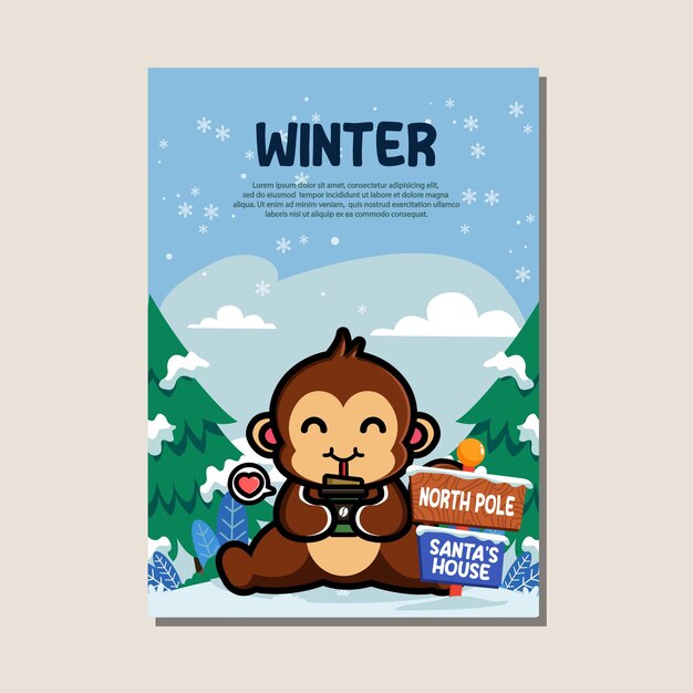 Vector plantilla de póster para el invierno con un león lindo