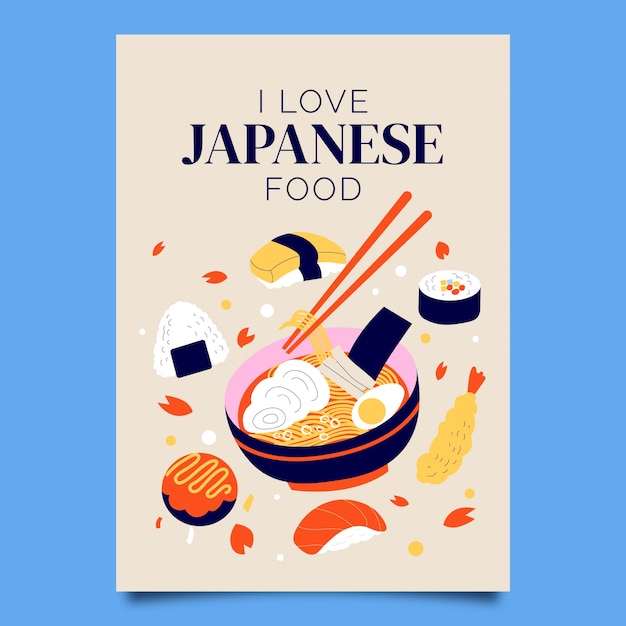 plantilla de póster japonés dibujada a mano