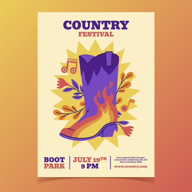 Vector plantilla de póster de música country plana dibujada a mano