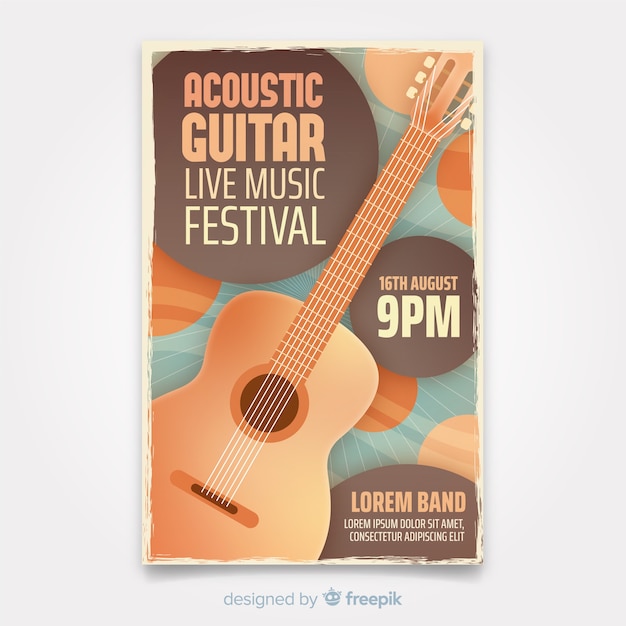 Vector plantilla de póster de música retro con guitarra