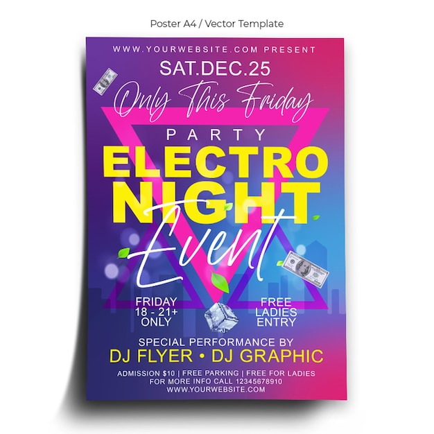 Plantilla de póster de noche electro