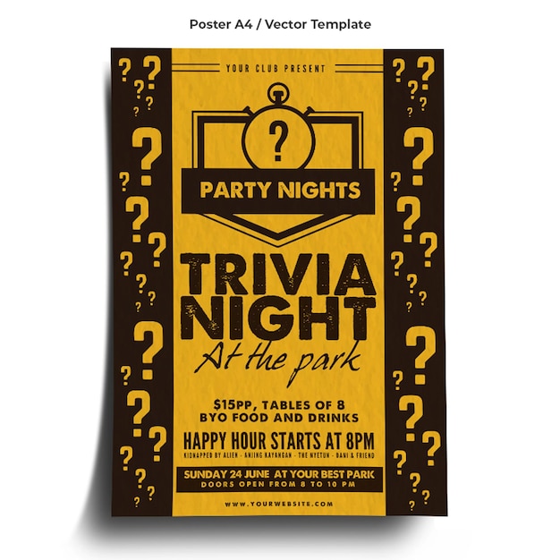 Plantilla de póster de noche de trivia