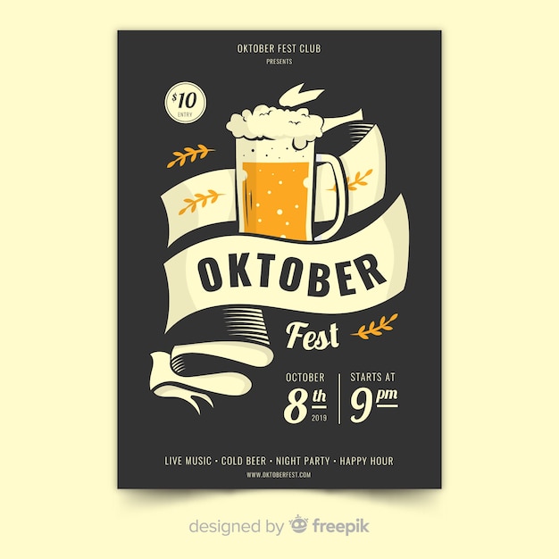 Plantilla de póster del oktoberfest en diseño plano