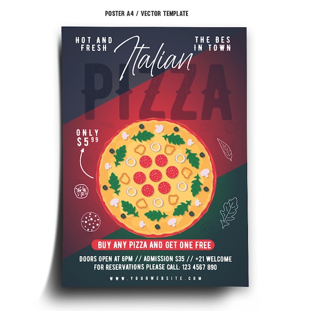 Vector plantilla de póster de pizza italiana