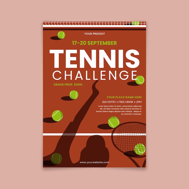 Plantilla de póster de retador de tenis vectorial