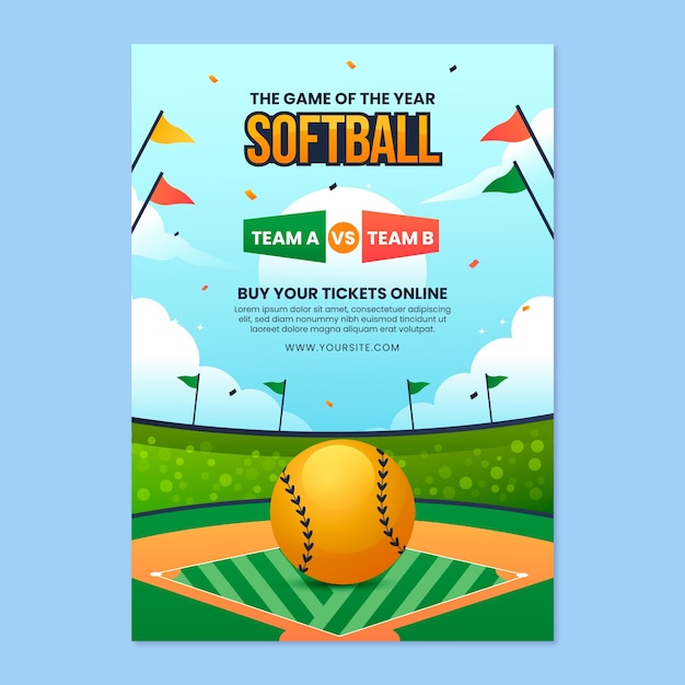 Vector plantilla de póster de softbol con gradiente