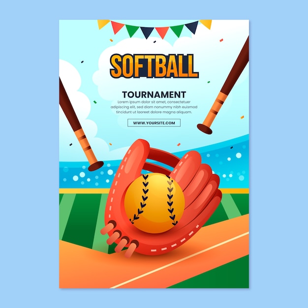 Vector plantilla de póster de softbol con gradiente