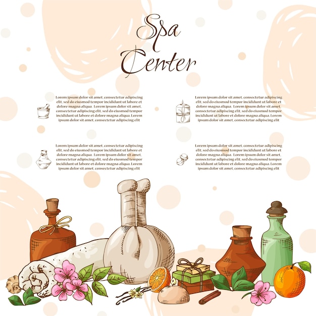 Plantilla de póster de spa Símbolos y elementos en estilo boceto Ilustración vectorial