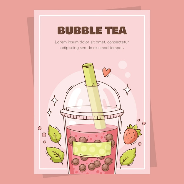 plantilla de póster de té de burbujas dibujada a mano