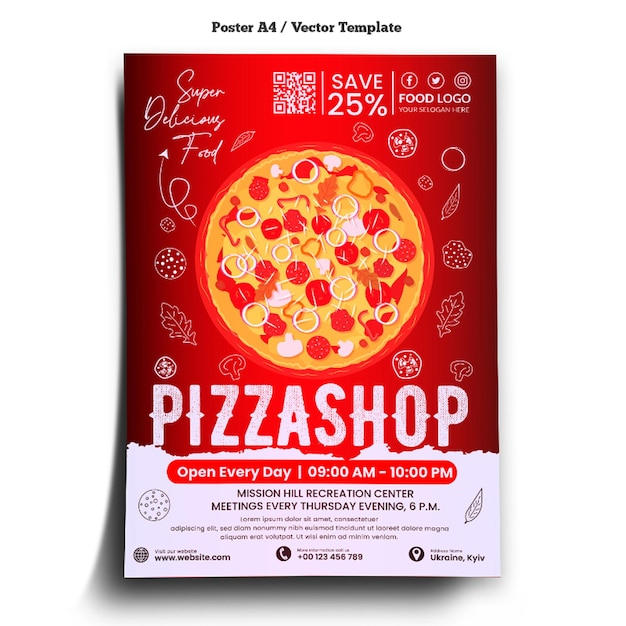 Plantilla de póster de tienda de pizza