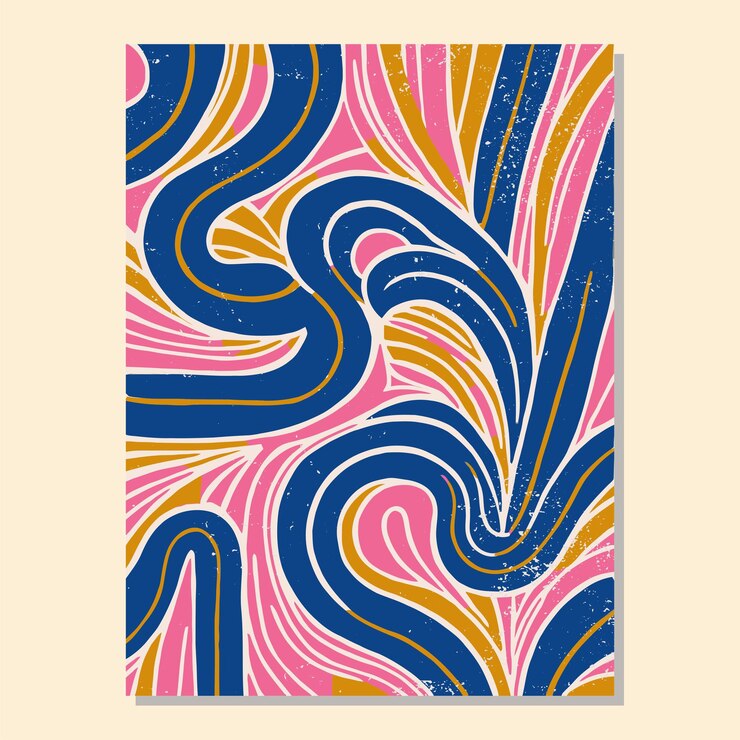 Vector plantilla de póster vectorial eps moderno patrón de mediados de siglo linocut impresión de arte impresión de formas