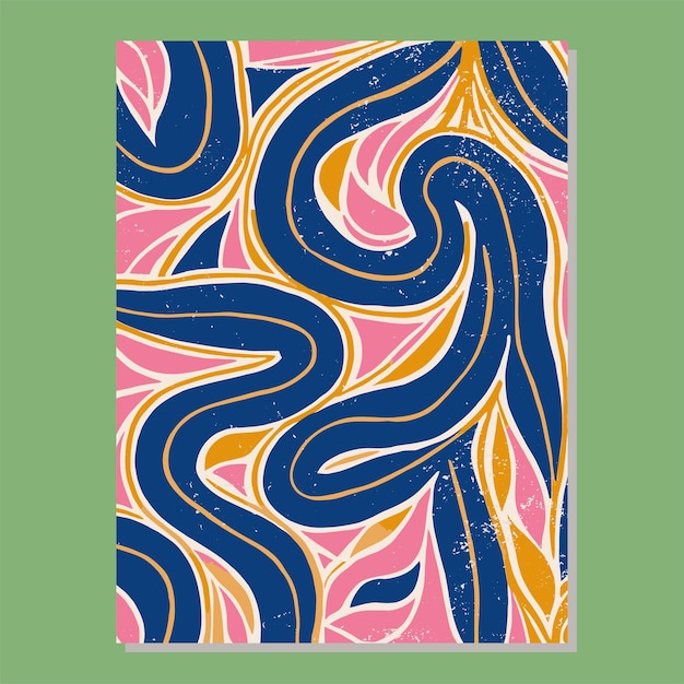 Plantilla de póster vectorial EPS Moderno patrón de mediados de siglo Linocut Impresión de arte Impresión de formas